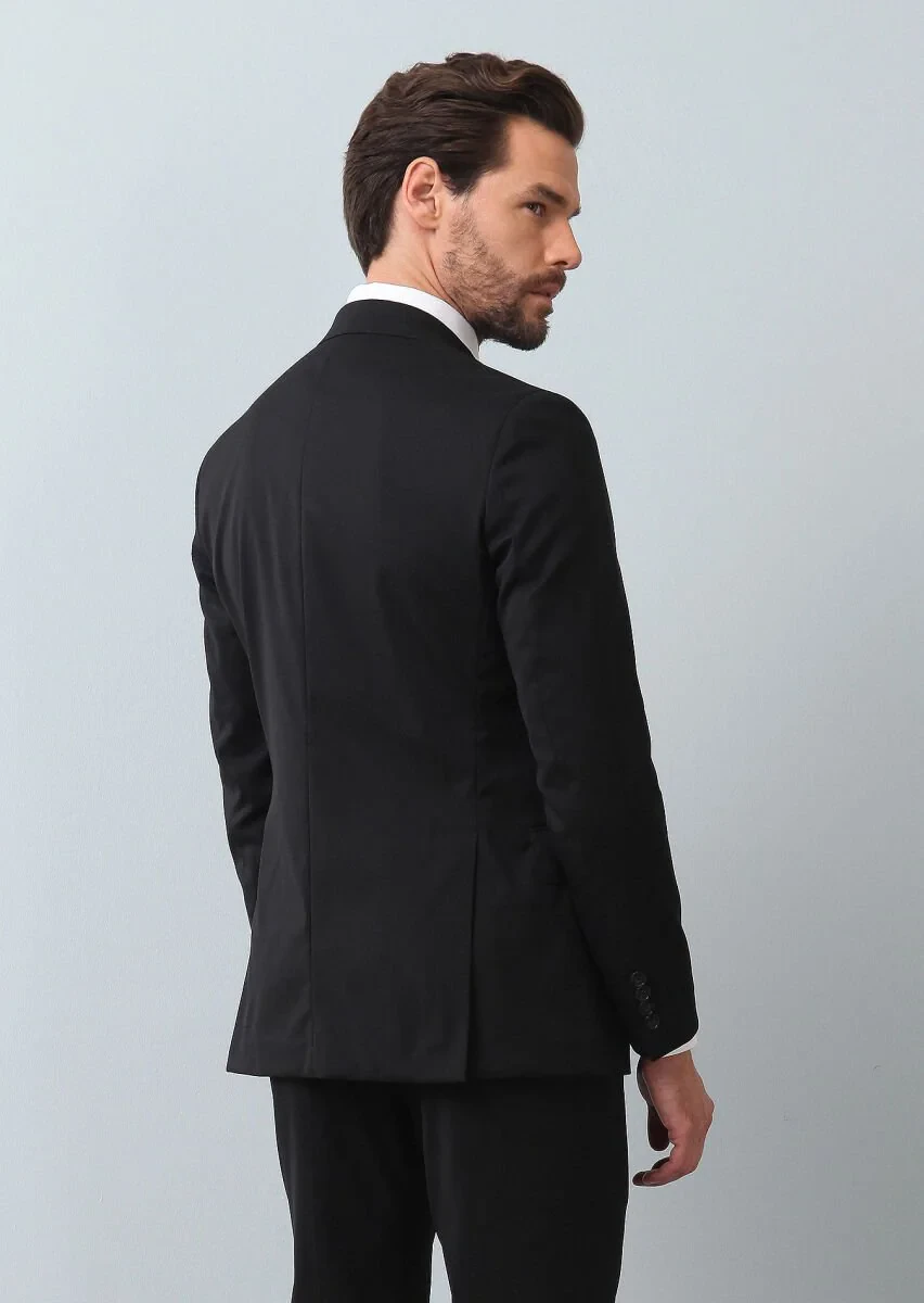 Siyah Mikro Shirt Shoulder-slim Fit Yün Karışımlı Takım Elbise - 5