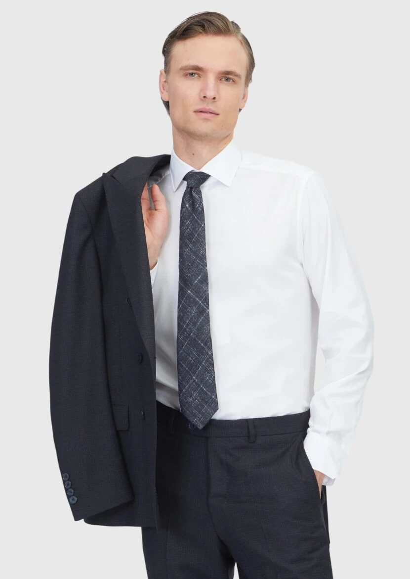 Siyah Mikro Zeroweight Slim Fit Yün Karışımlı Takım Elbise - 3