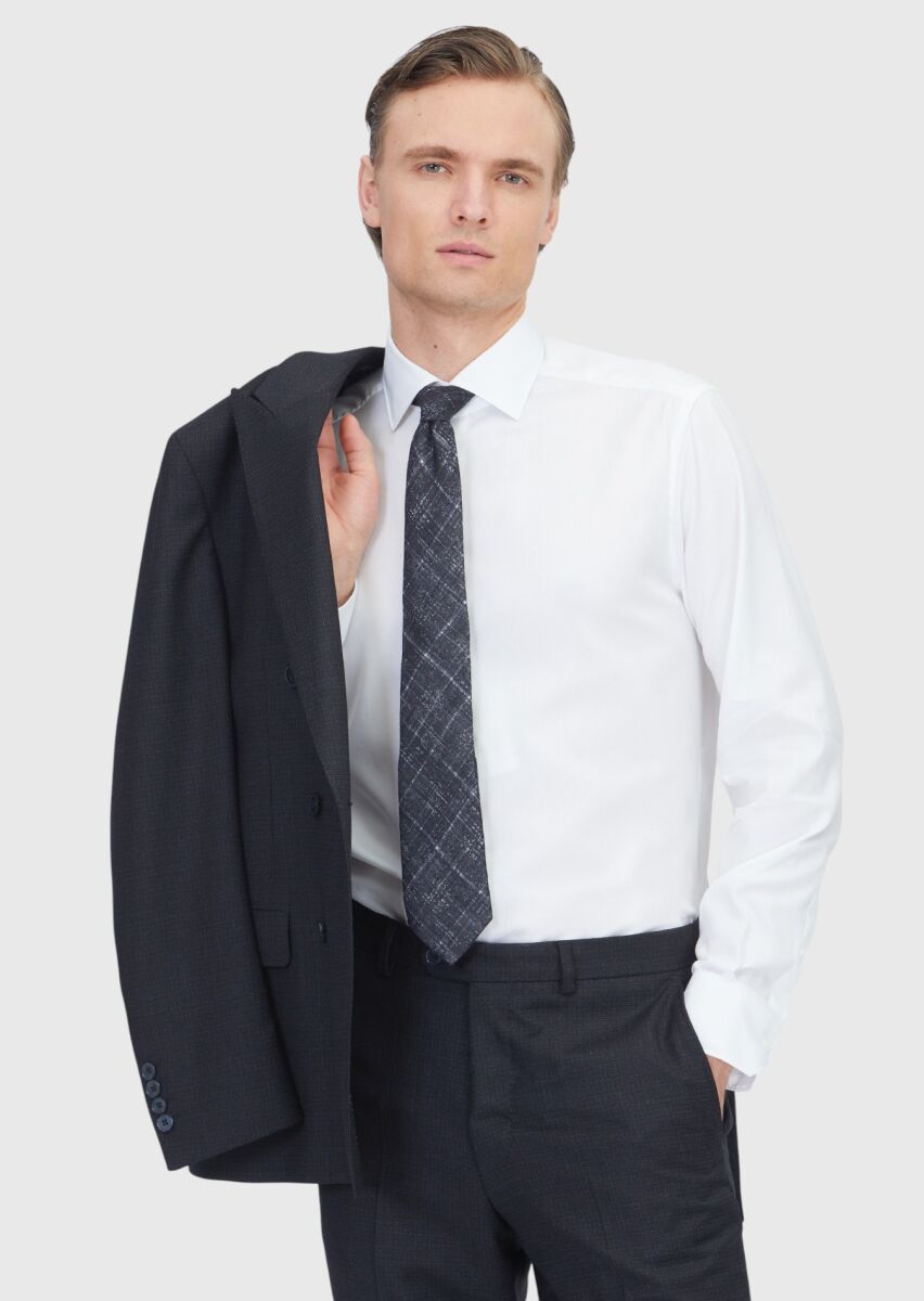 Siyah Mikro Zeroweight Slim Fit Yün Karışımlı Takım Elbise - 3