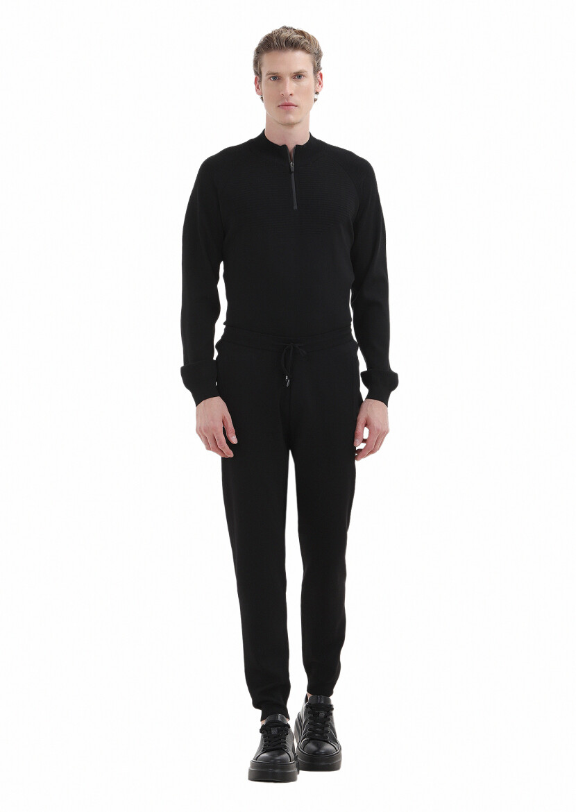 Siyah Örme Regular Fit Casual Triko Pantolon - 1