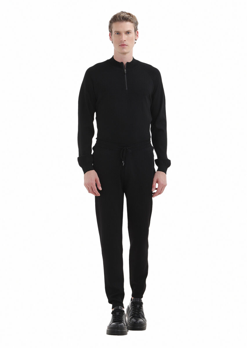 Siyah Örme Regular Fit Casual Triko Pantolon - 1