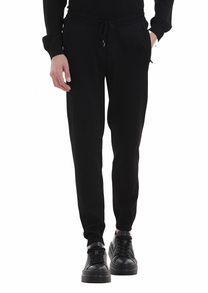 Siyah Örme Regular Fit Casual Triko Pantolon - 2