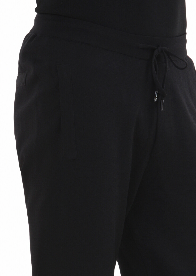 Siyah Örme Regular Fit Casual Triko Pantolon - 3