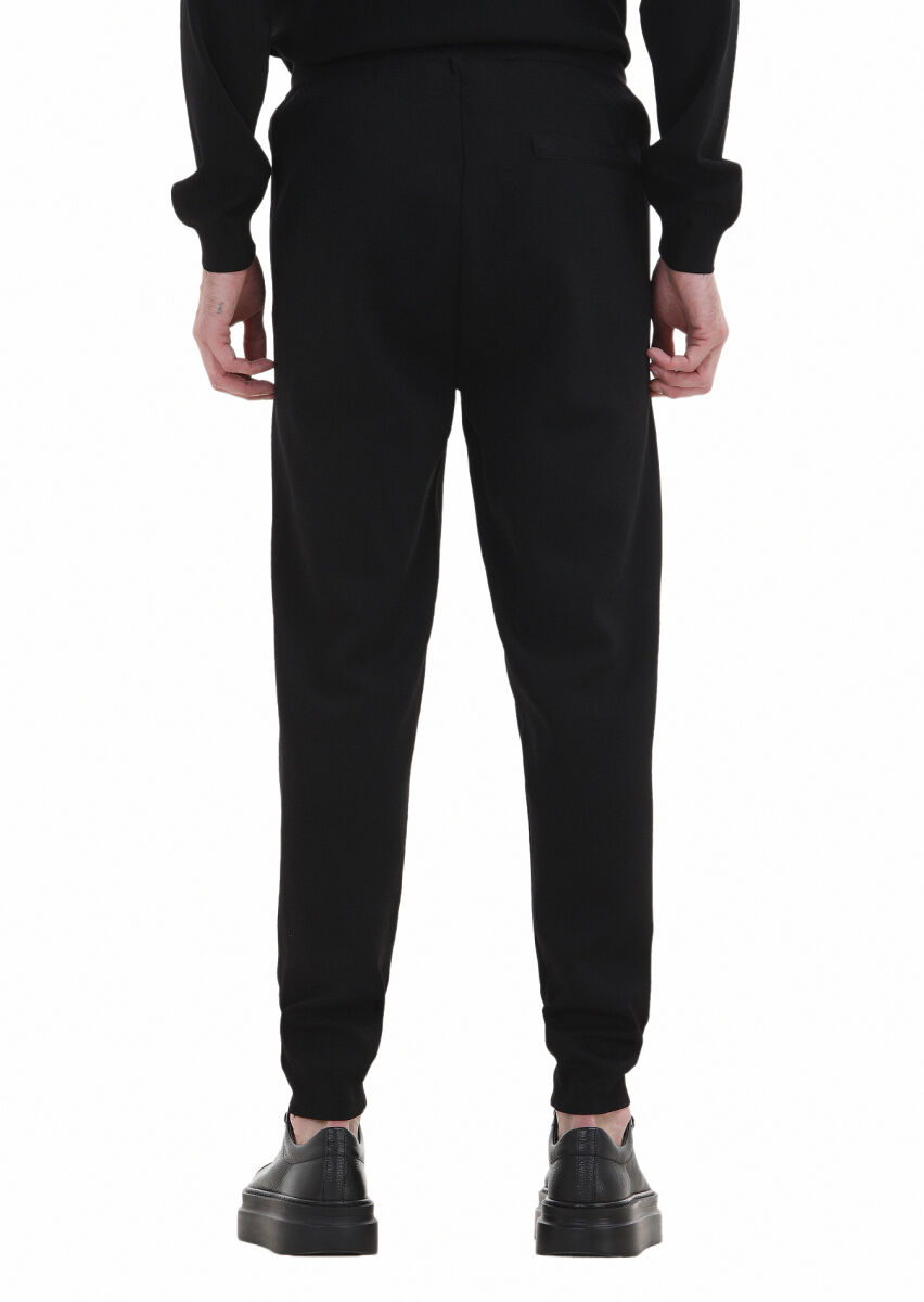 Siyah Örme Regular Fit Casual Triko Pantolon - 4