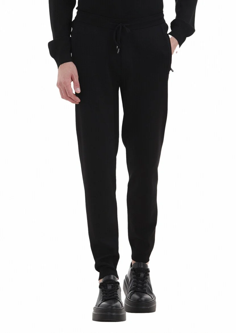 Siyah Örme Regular Fit Casual Trıko Pantolon - 2