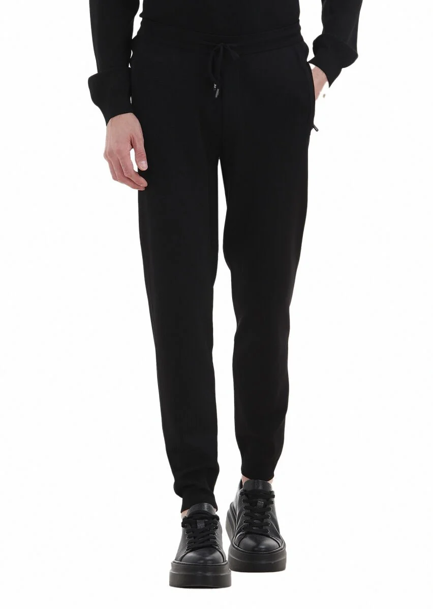 Siyah Örme Regular Fit Casual Trıko Pantolon - 2