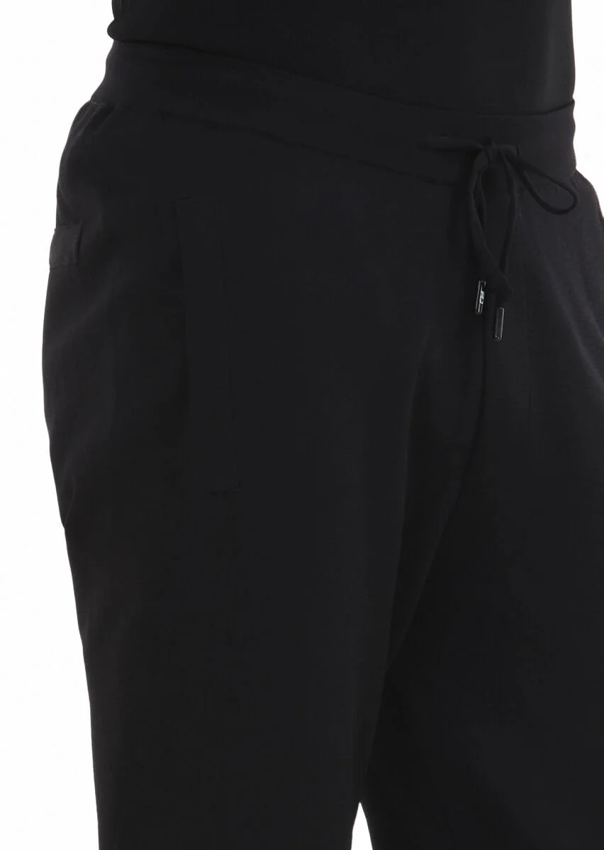 Siyah Örme Regular Fit Casual Trıko Pantolon - 3