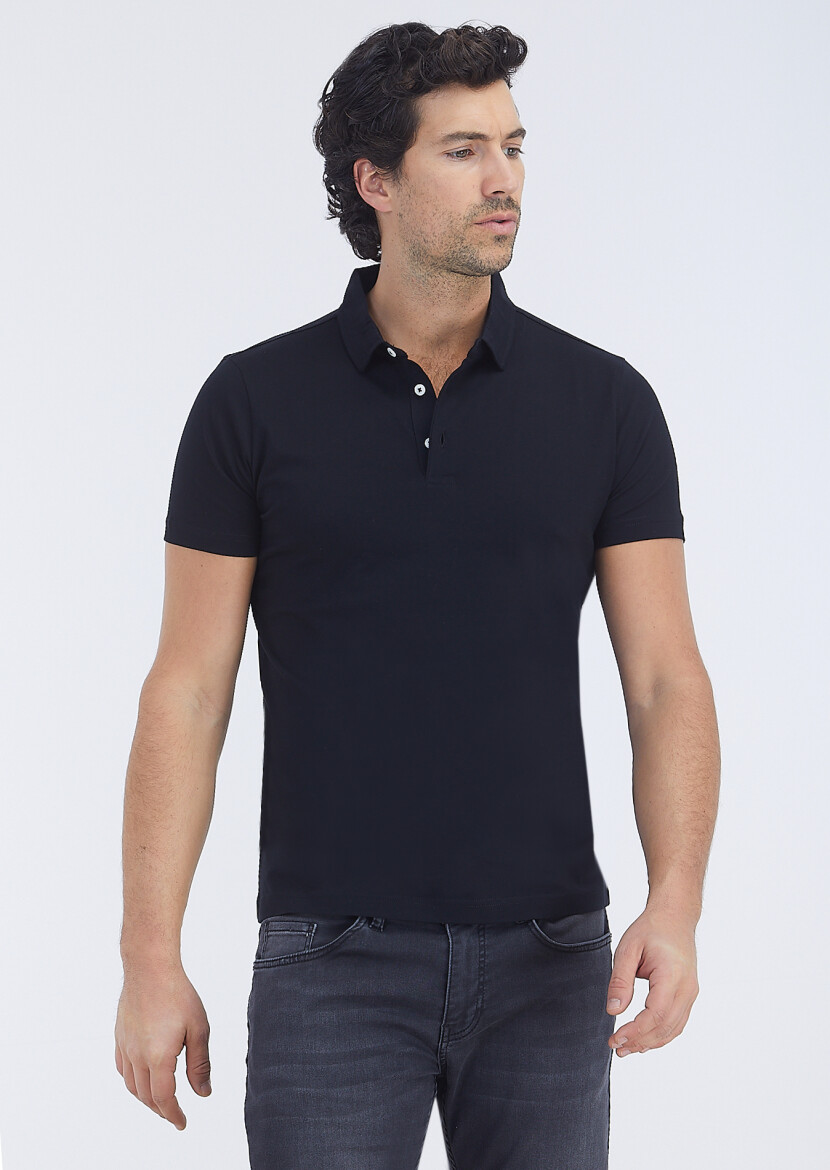 Siyah Polo Yaka %100 Pamuk T-Shirt 