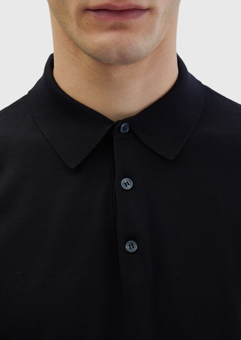 Siyah Polo Yaka %100 Pamuk Triko - 5
