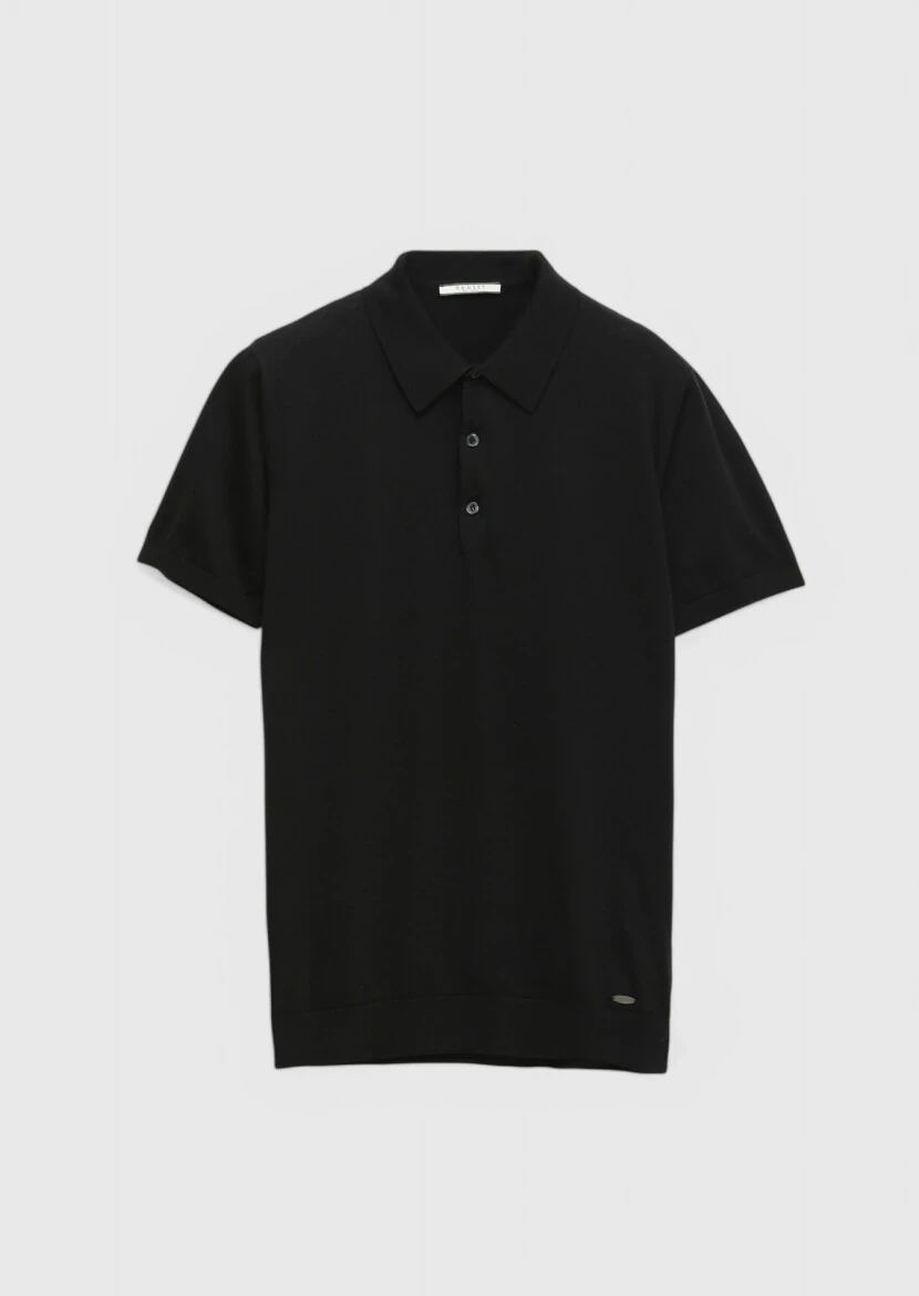 Siyah Polo Yaka %100 Pamuk Triko - 7