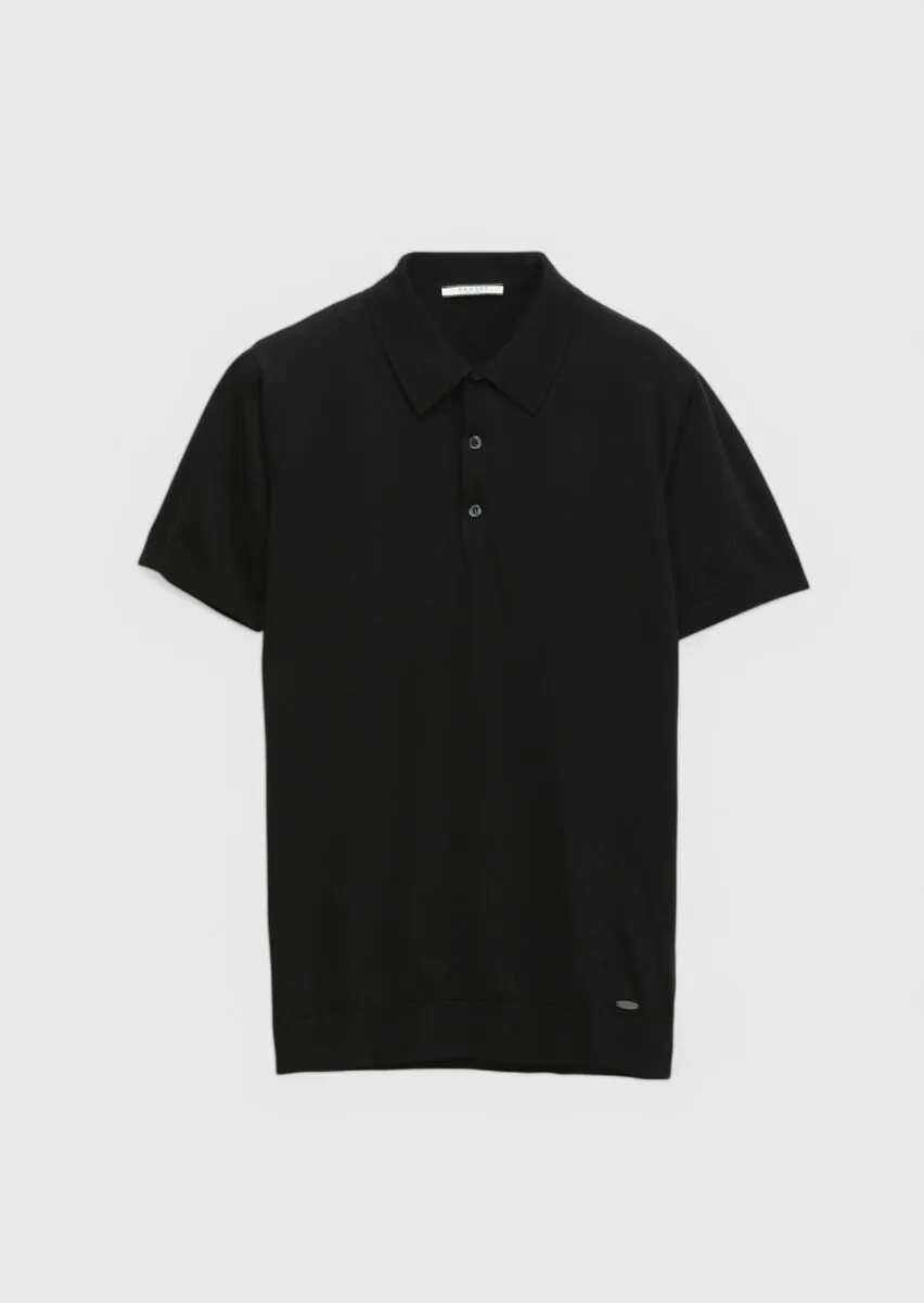 Siyah Polo Yaka %100 Pamuk Triko - 7