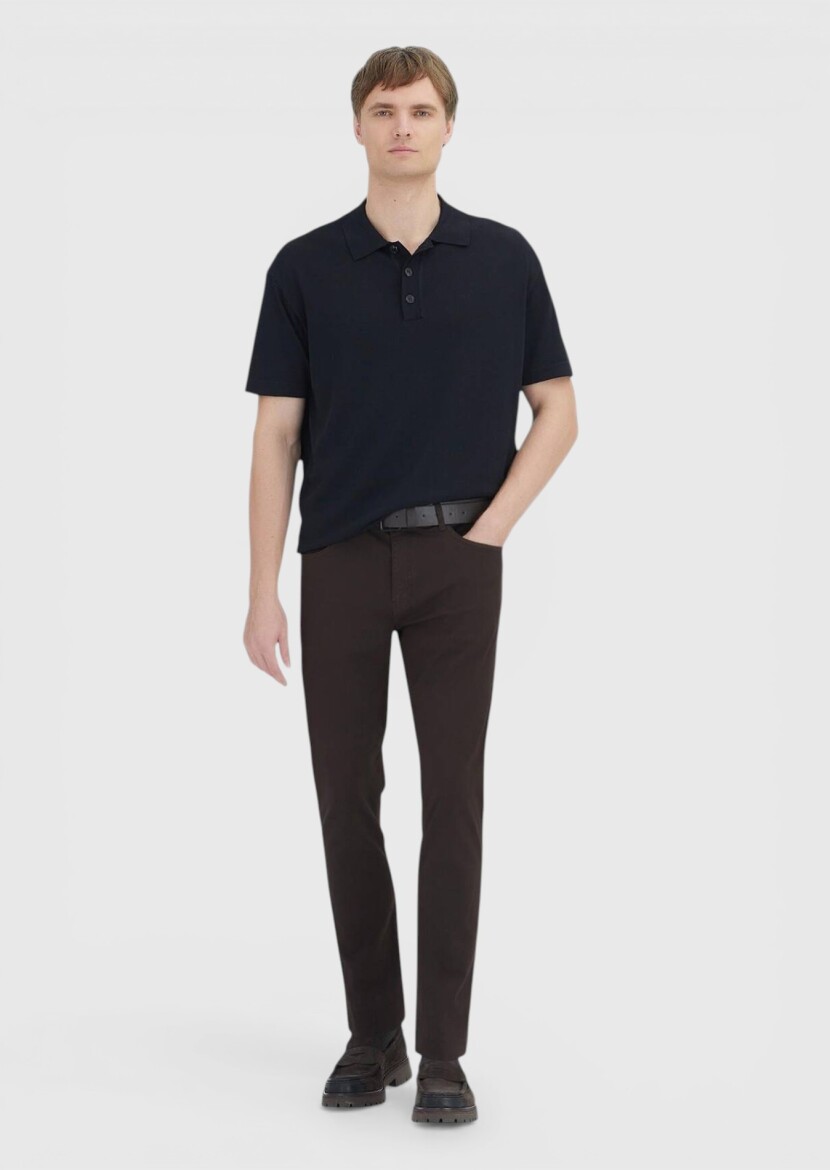 Siyah Polo Yaka Düz Örgü Triko - RAMSEY