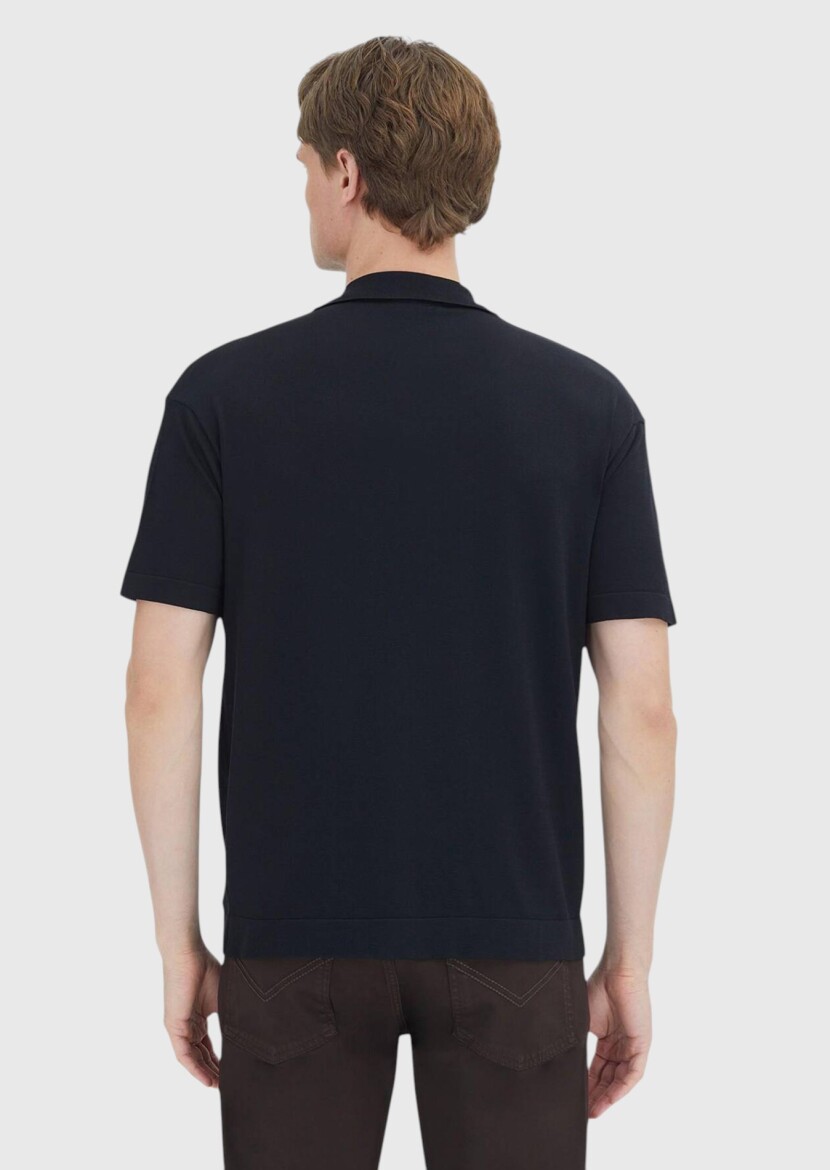 Siyah Polo Yaka Düz Örgü Triko - 5