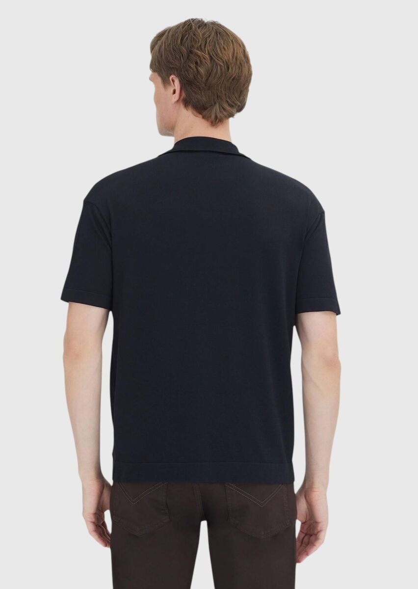 Siyah Polo Yaka Düz Örgü Triko - 5