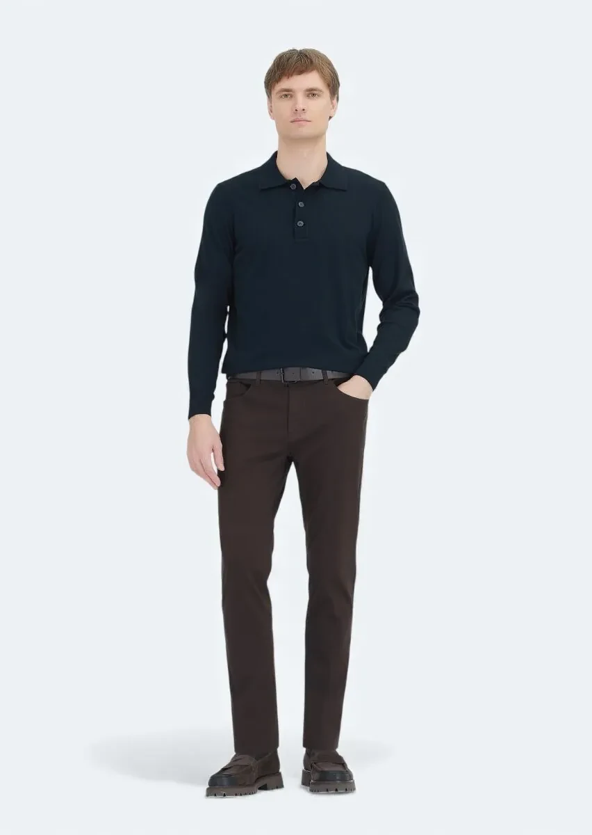 Siyah Polo Yaka Düz Örgü Triko Kazak - 2