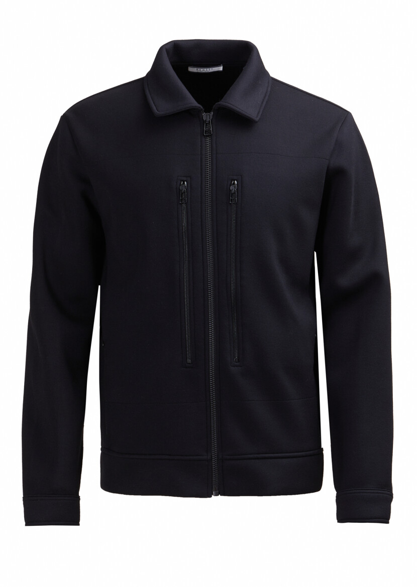 Siyah Polo Yaka Düz Sweatshırt - RAMSEY