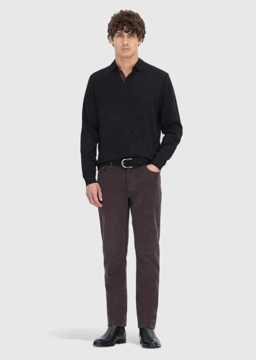 Siyah Polo Yaka Düz Sweatshırt - 2