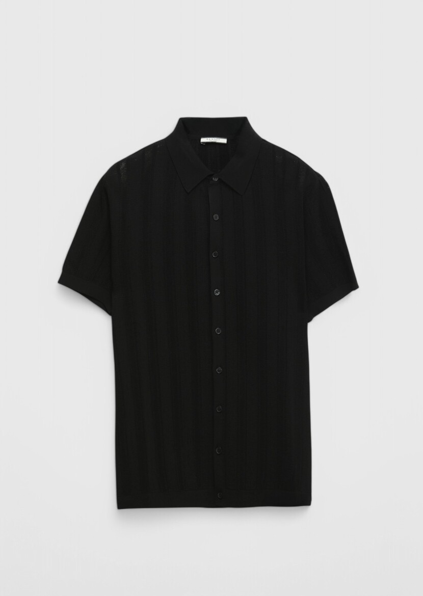 Siyah Polo Yaka Jakarlı Hırka - 8