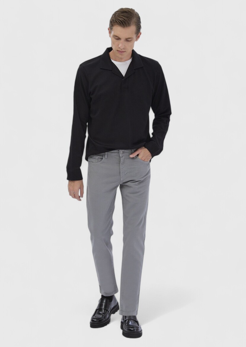 Siyah Polo Yaka Jakarlı Sweatshırt - RAMSEY