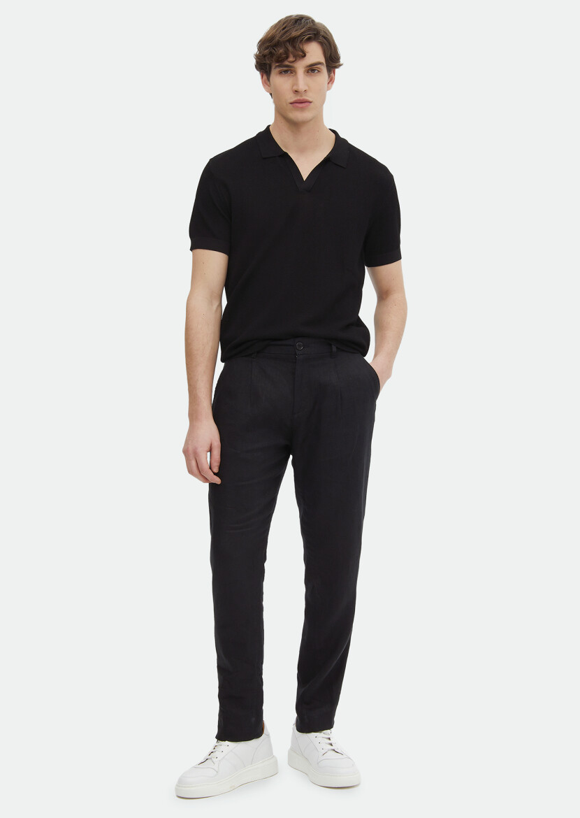 Siyah Polo Yaka Jakarlı Triko 