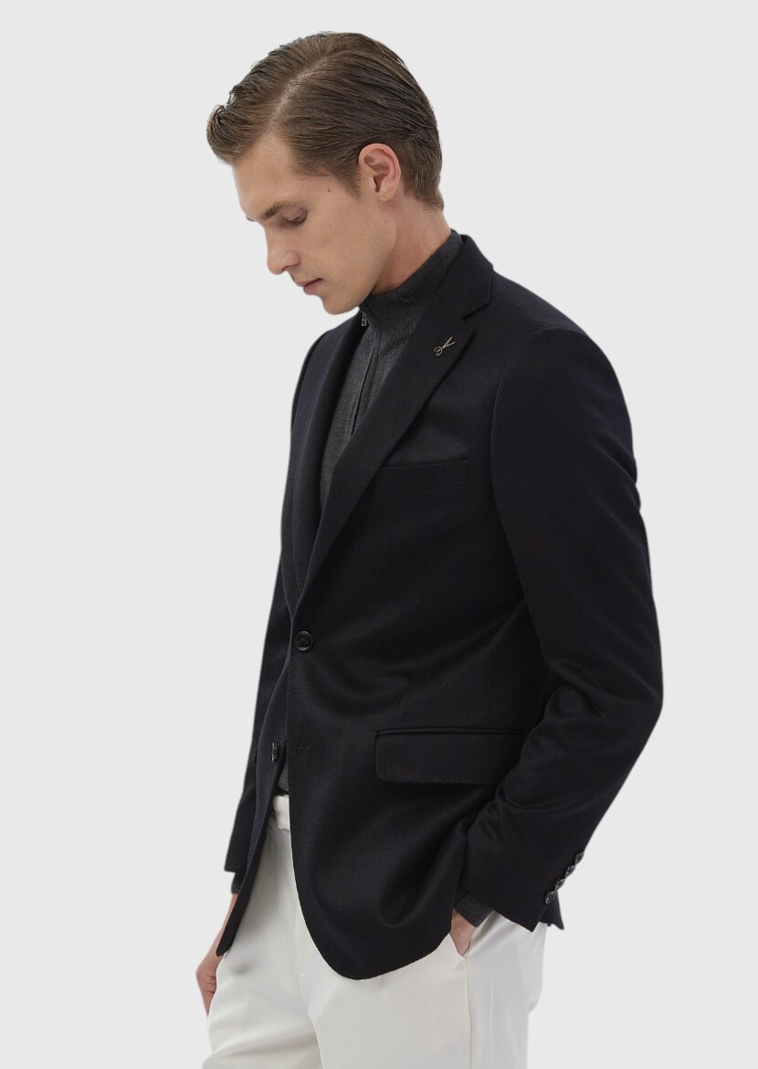 Siyah Regular Fit %100 Kaşmir Ceket - 3