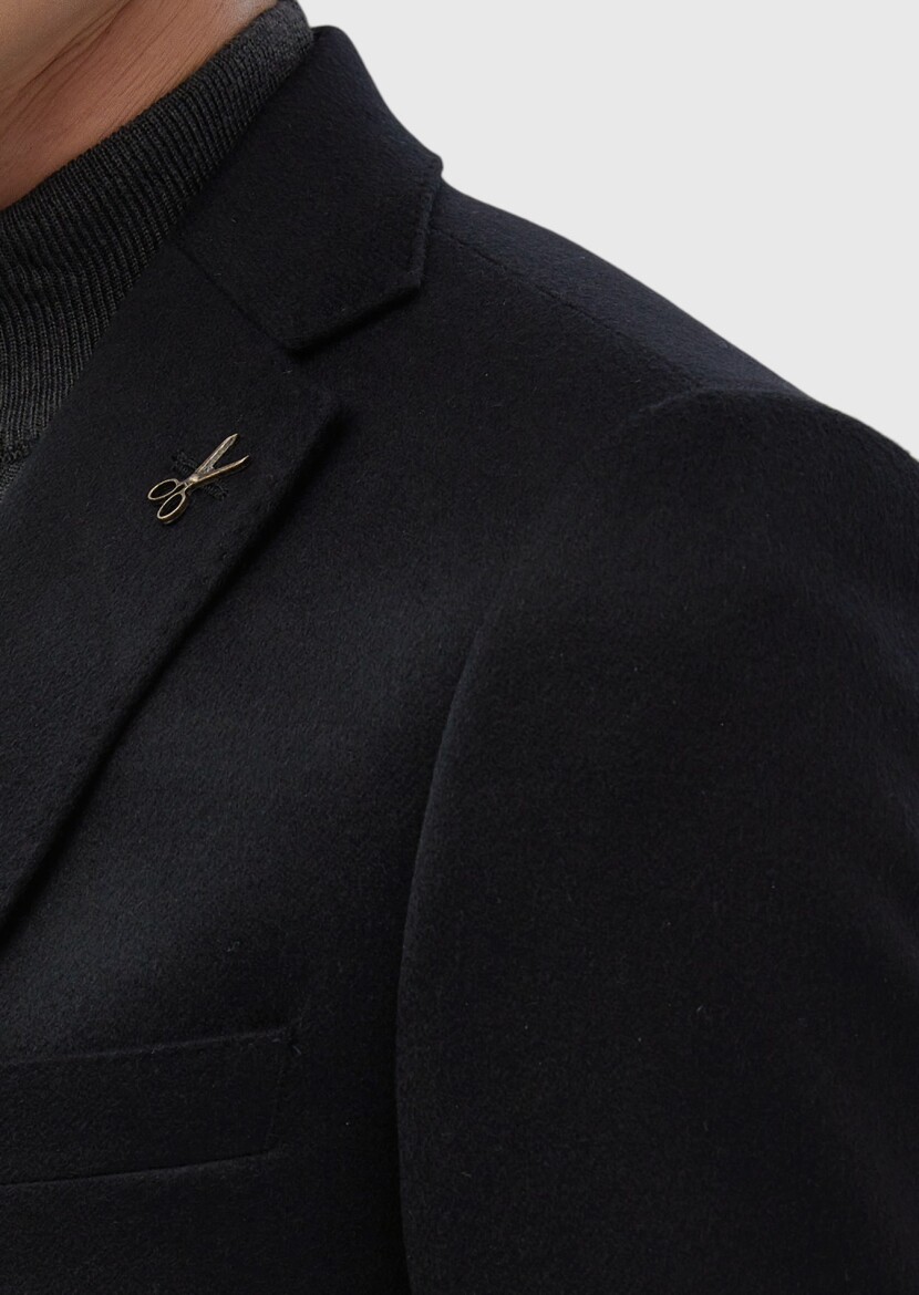 Siyah Regular Fit %100 Kaşmir Ceket - 4