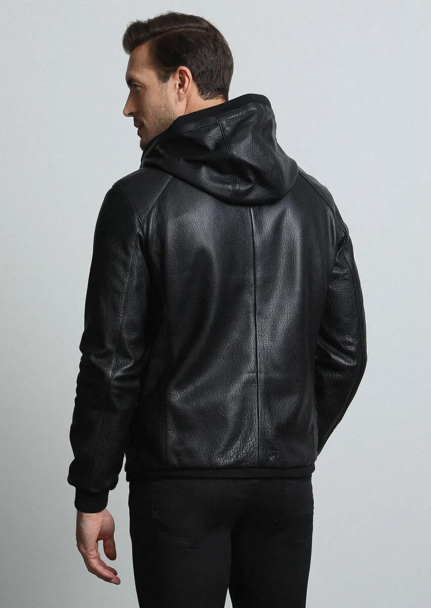 Siyah Regular Fit Casual Deri Deri Mont - 5