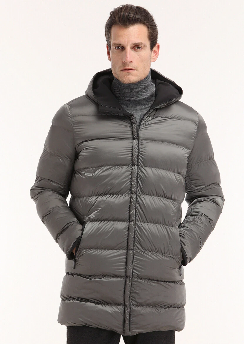 Siyah Regular Fit Casual Dokuma Çift Taraflı Şişme Kaban - 6