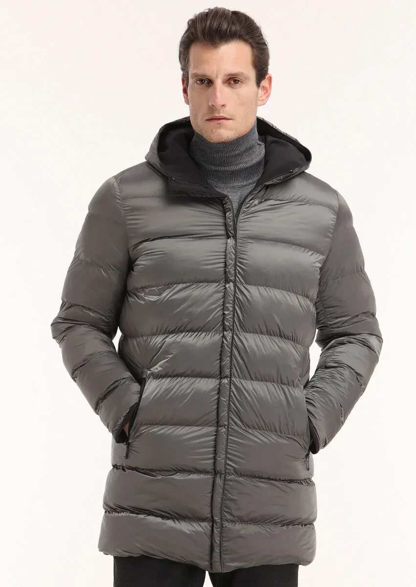 Siyah Regular Fit Casual Dokuma Çift Taraflı Şişme Kaban - 6