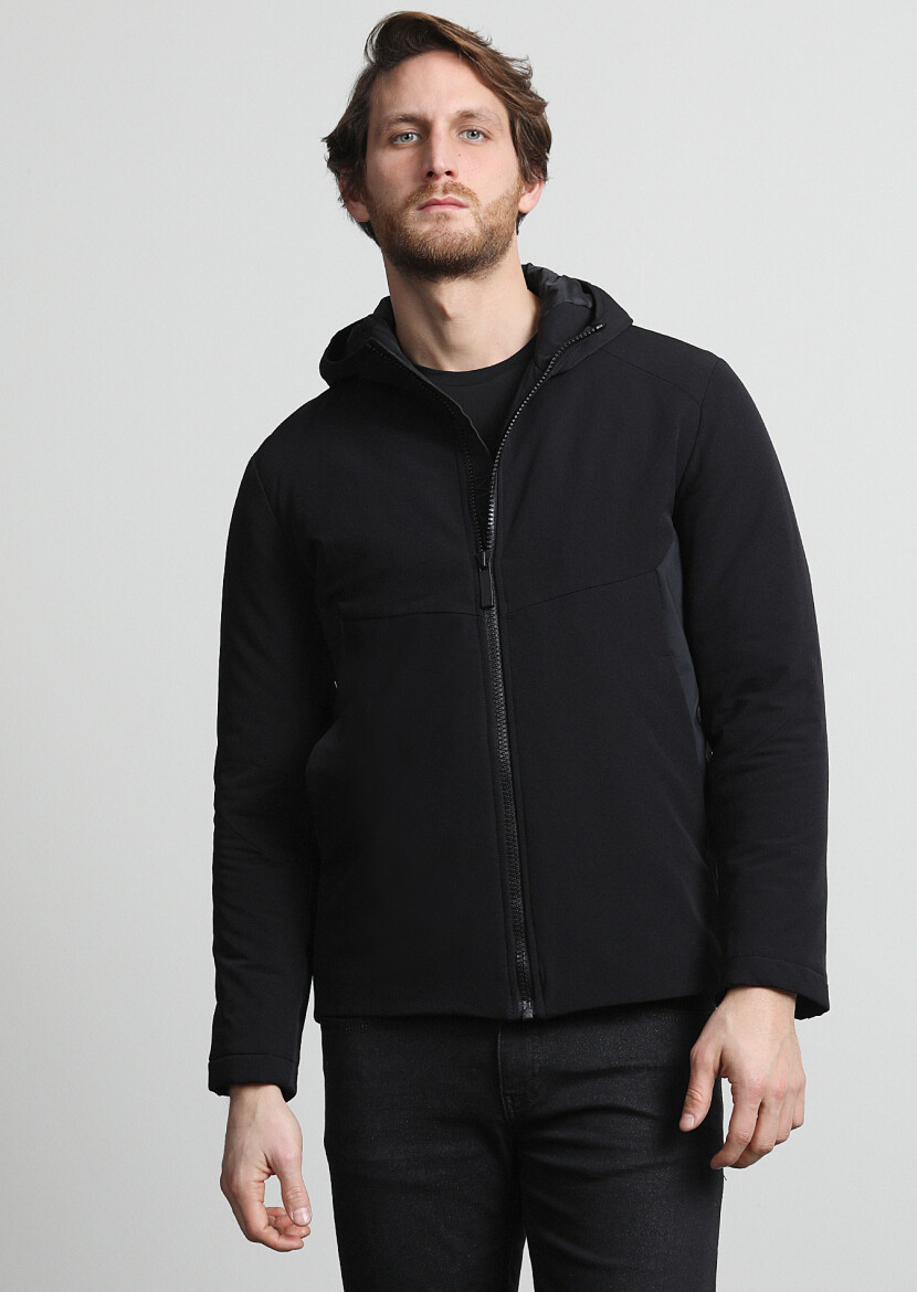 Siyah Regular Fit Casual Dokuma Mont - 3