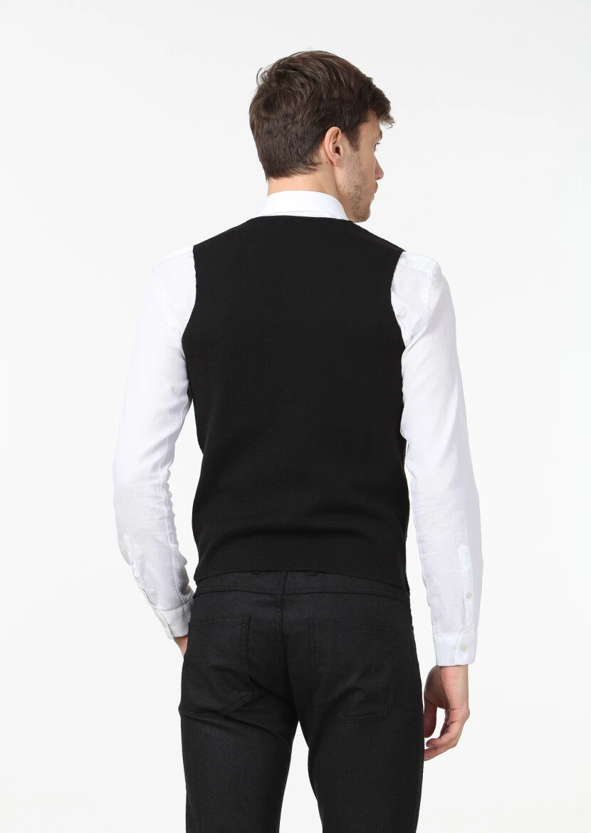 Siyah Regular Fit Casual Örme Triko Yelek - 4