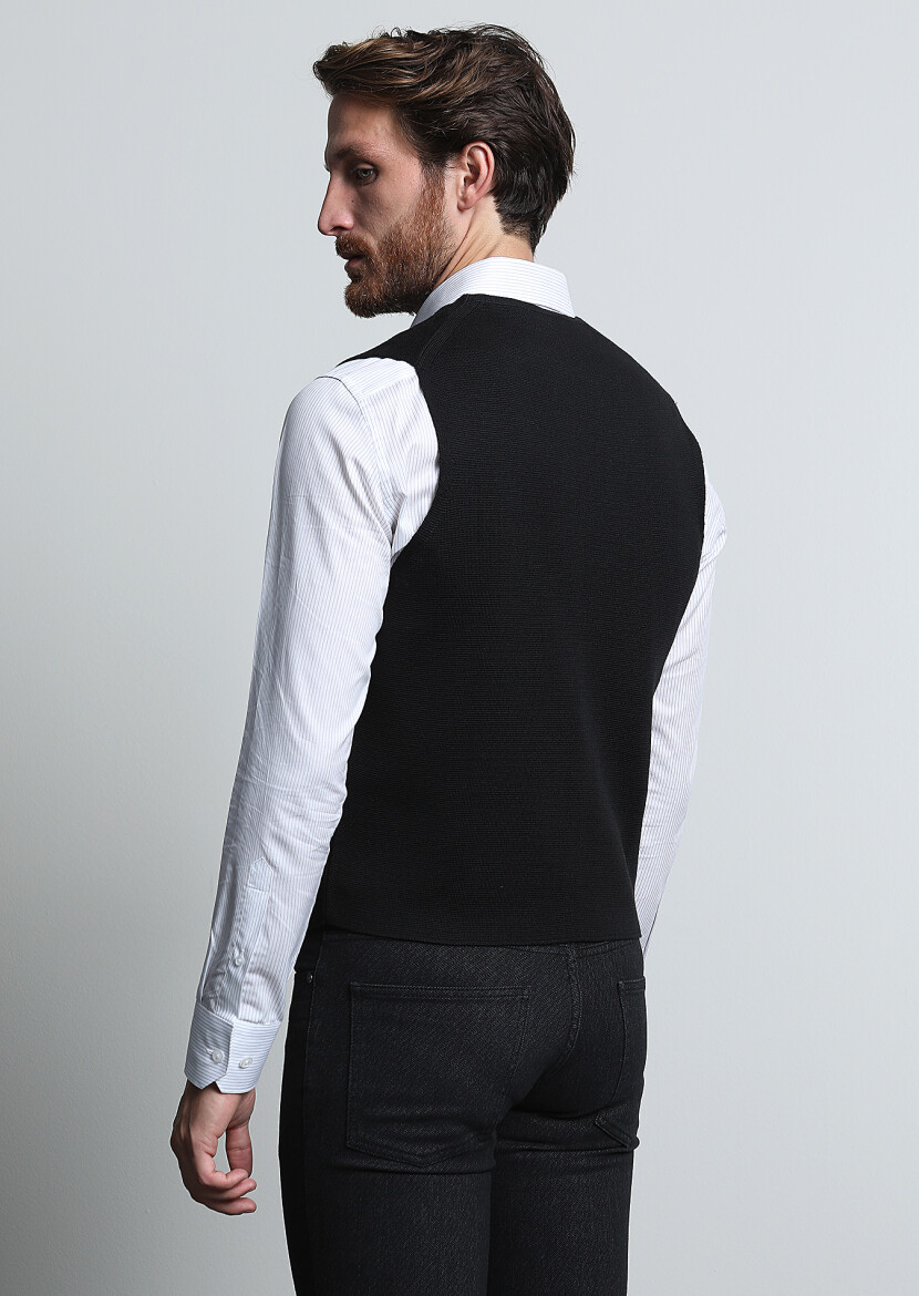 Siyah Regular Fit Casual Örme Triko Yelek - 5