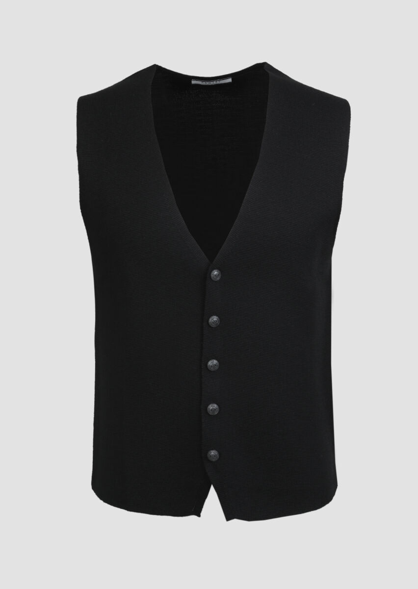 Siyah Regular Fit Casual Örme Triko Yelek - 6