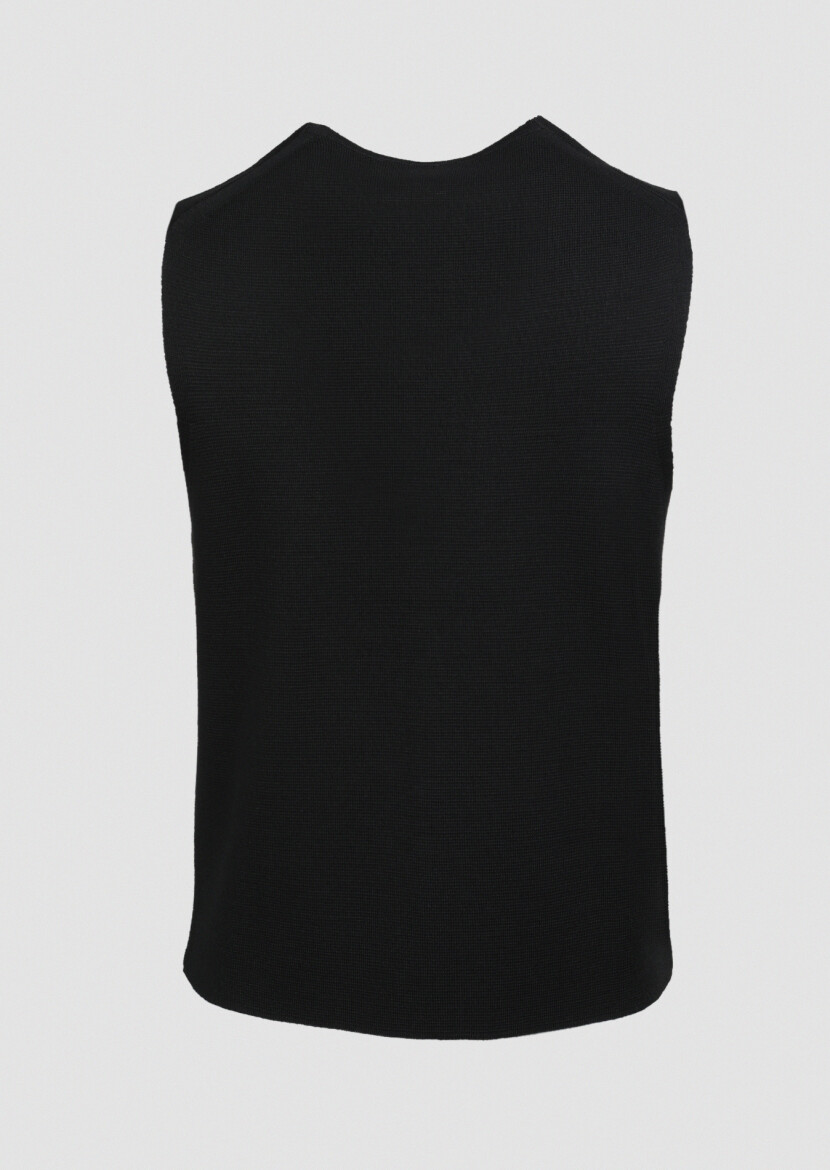 Siyah Regular Fit Casual Örme Triko Yelek - 7