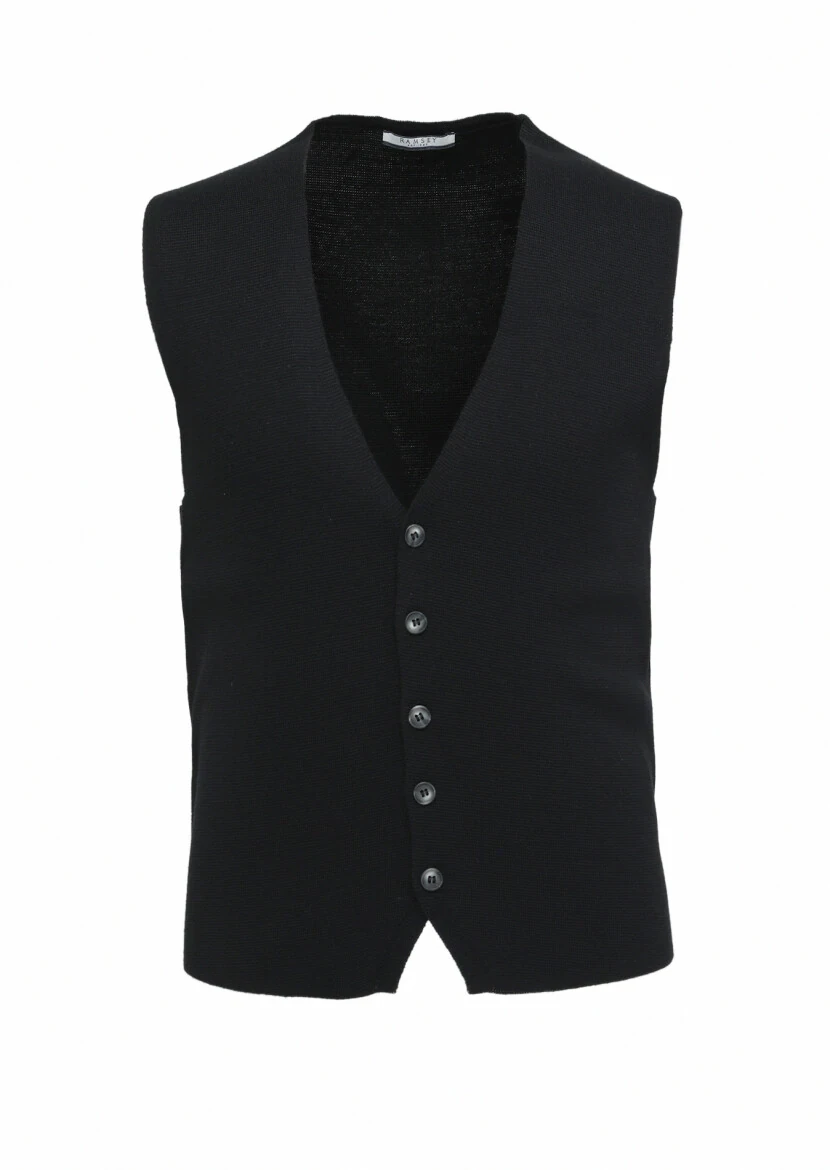 Siyah Regular Fit Casual Örme Triko Yelek - 1