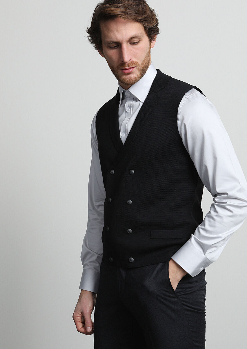 Siyah Regular Fit Casual Örme Triko Yelek - 3