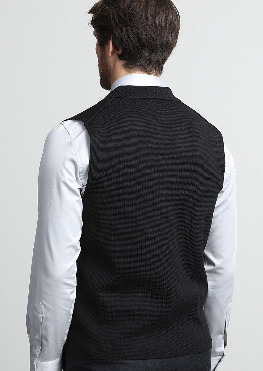 Siyah Regular Fit Casual Örme Triko Yelek - 4