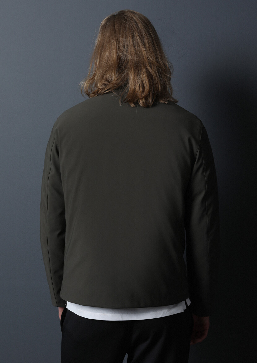 Siyah Regular Fit Dik Yaka Casual Dokuma Çift Taraflı Mont - 4