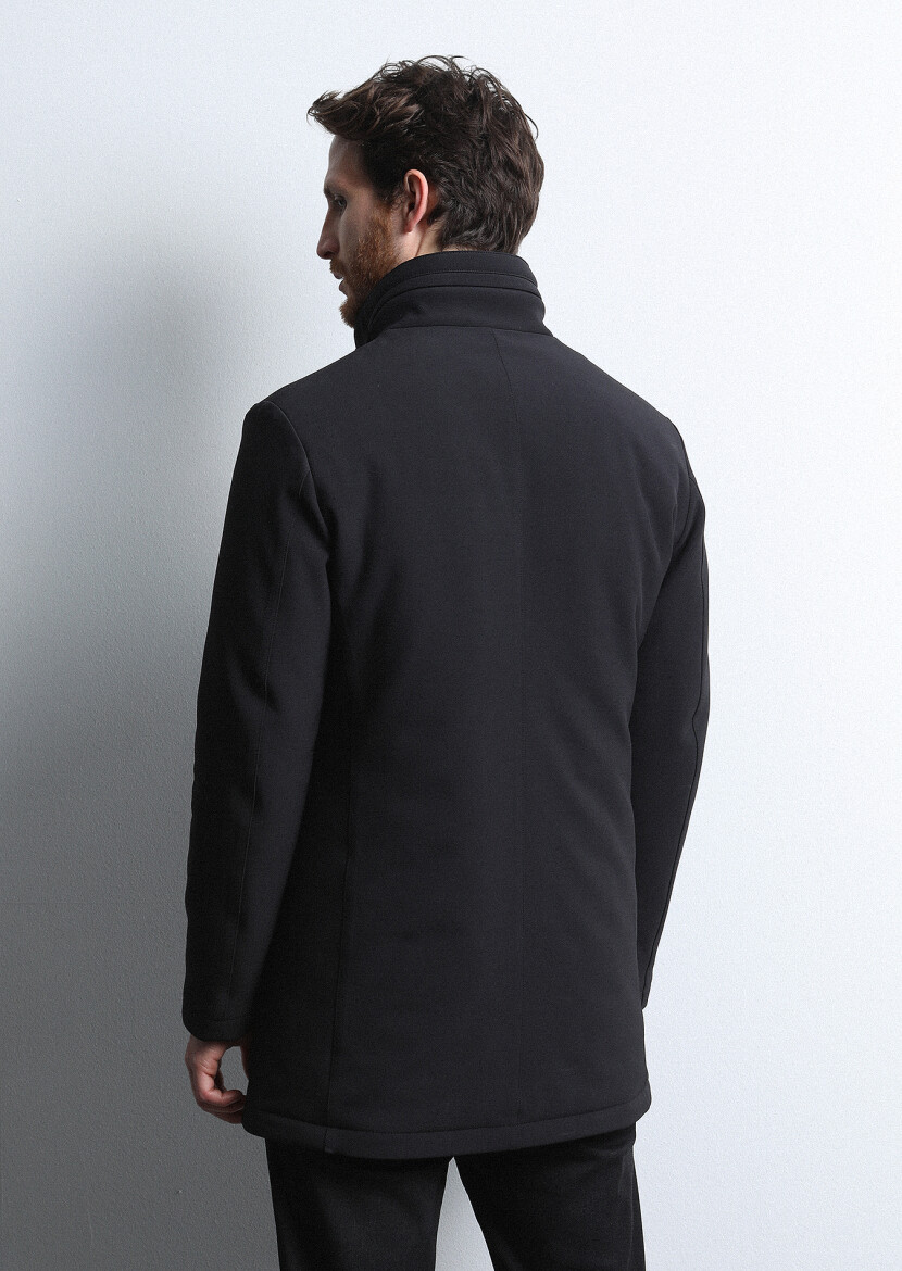 Siyah Regular Fit Dik Yaka Casual Dokuma Kaban - 5