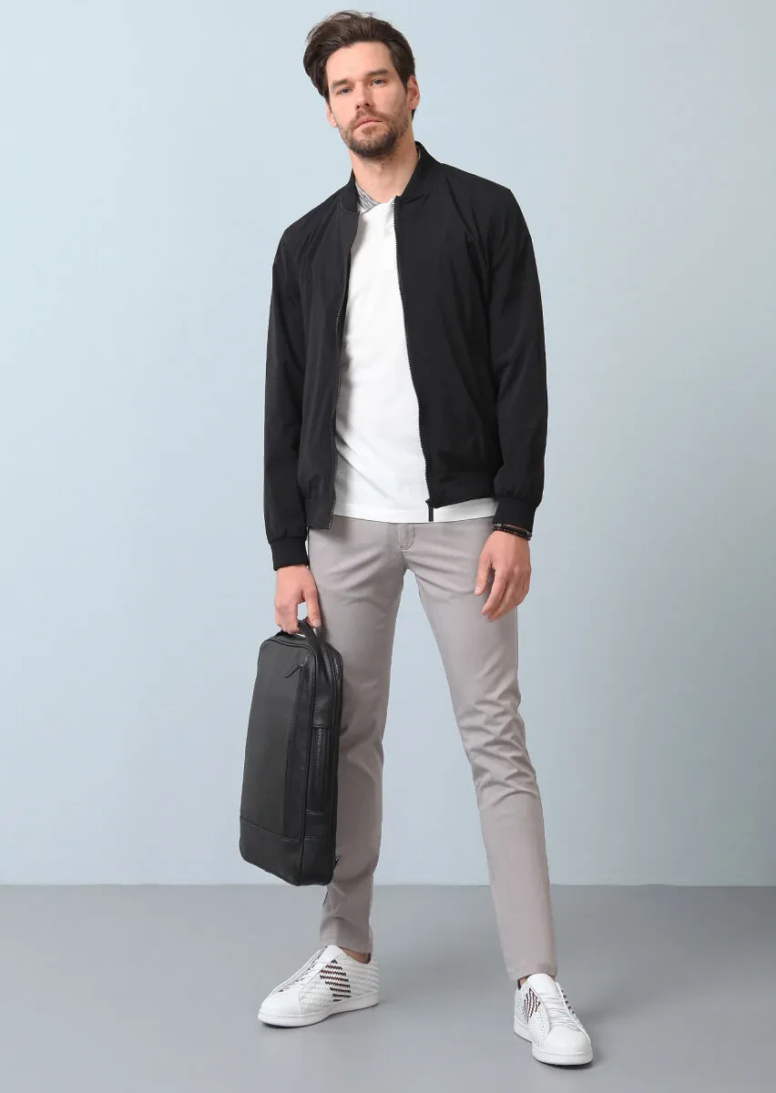 Siyah Regular Fit Dik Yaka Casual Dokuma Mont - 2