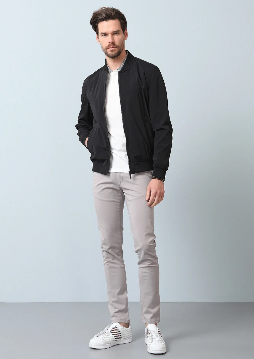 Siyah Regular Fit Dik Yaka Casual Dokuma Mont - 6