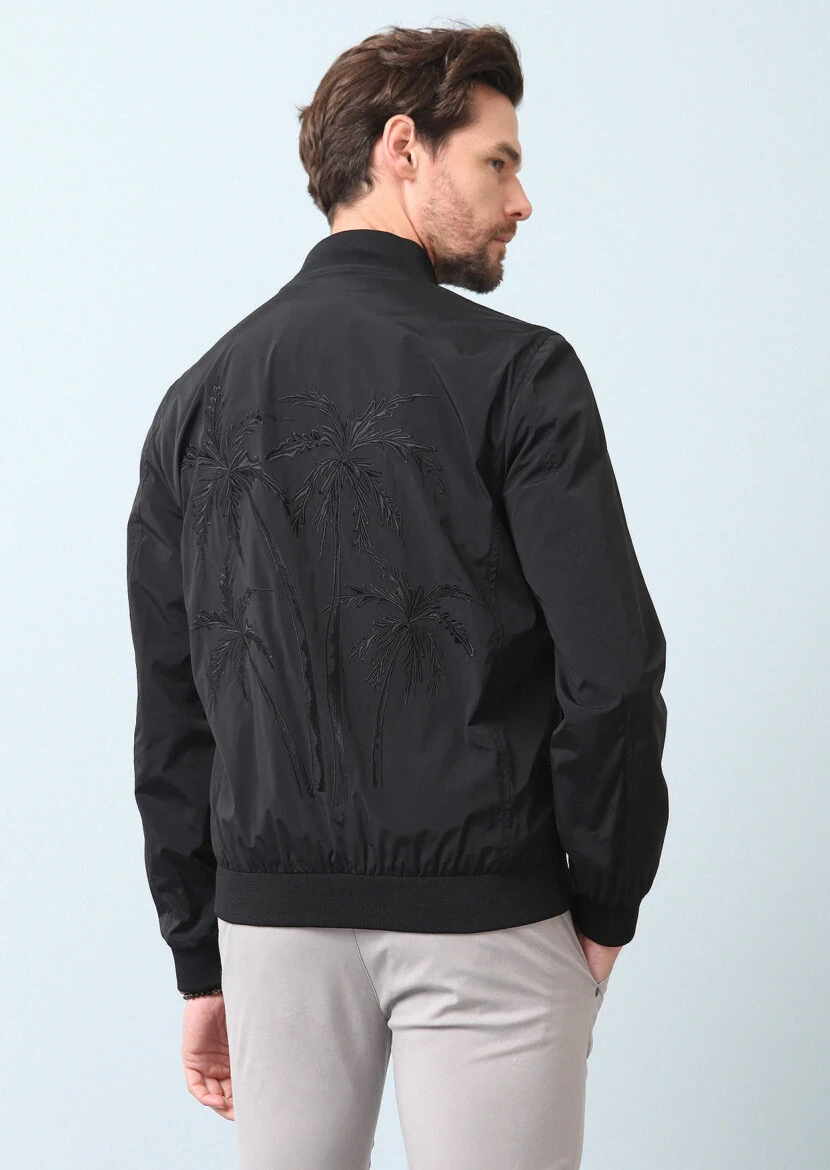 Siyah Regular Fit Dik Yaka Casual Dokuma Mont - 10