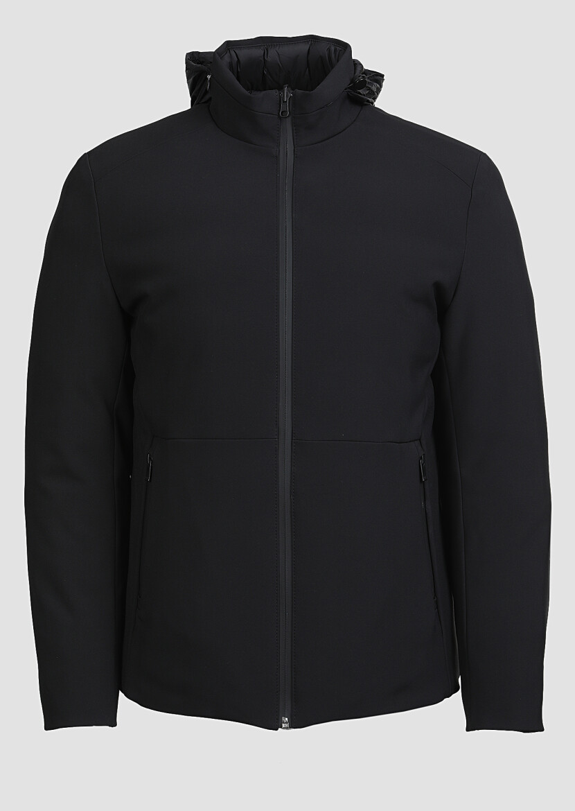 Siyah Regular Fit Dik Yaka Casual Dokuma Mont - 6