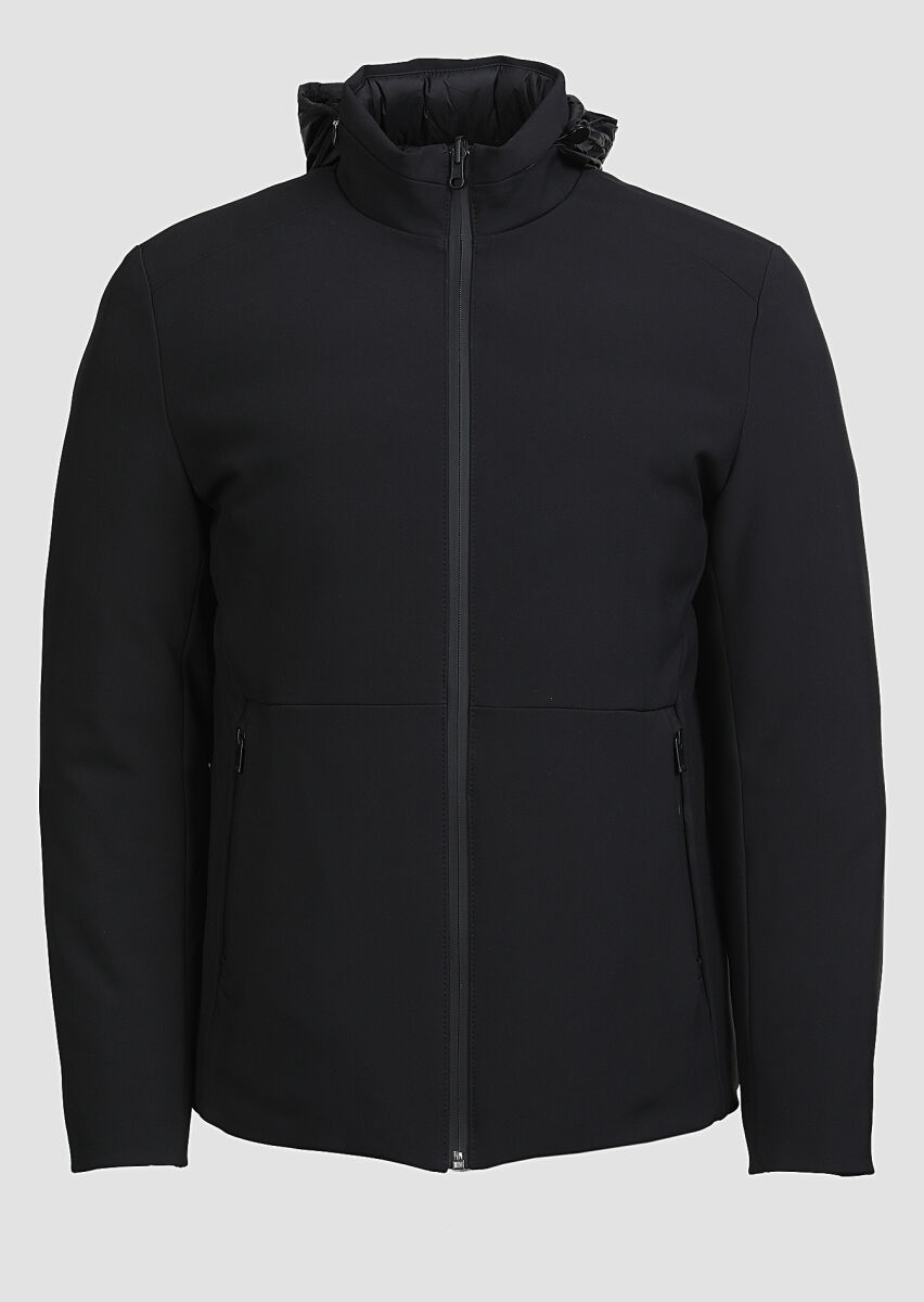 Siyah Regular Fit Dik Yaka Casual Dokuma Mont - 6
