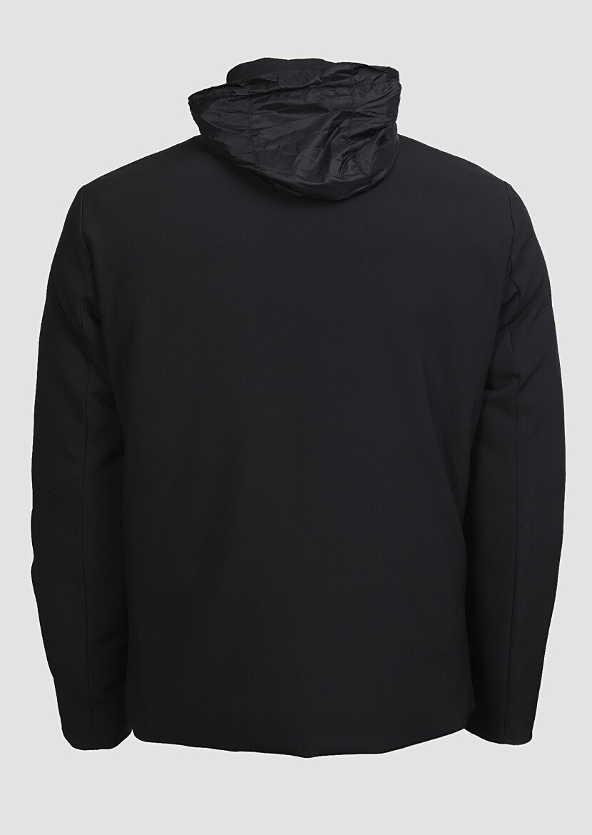 Siyah Regular Fit Dik Yaka Casual Dokuma Mont - 7