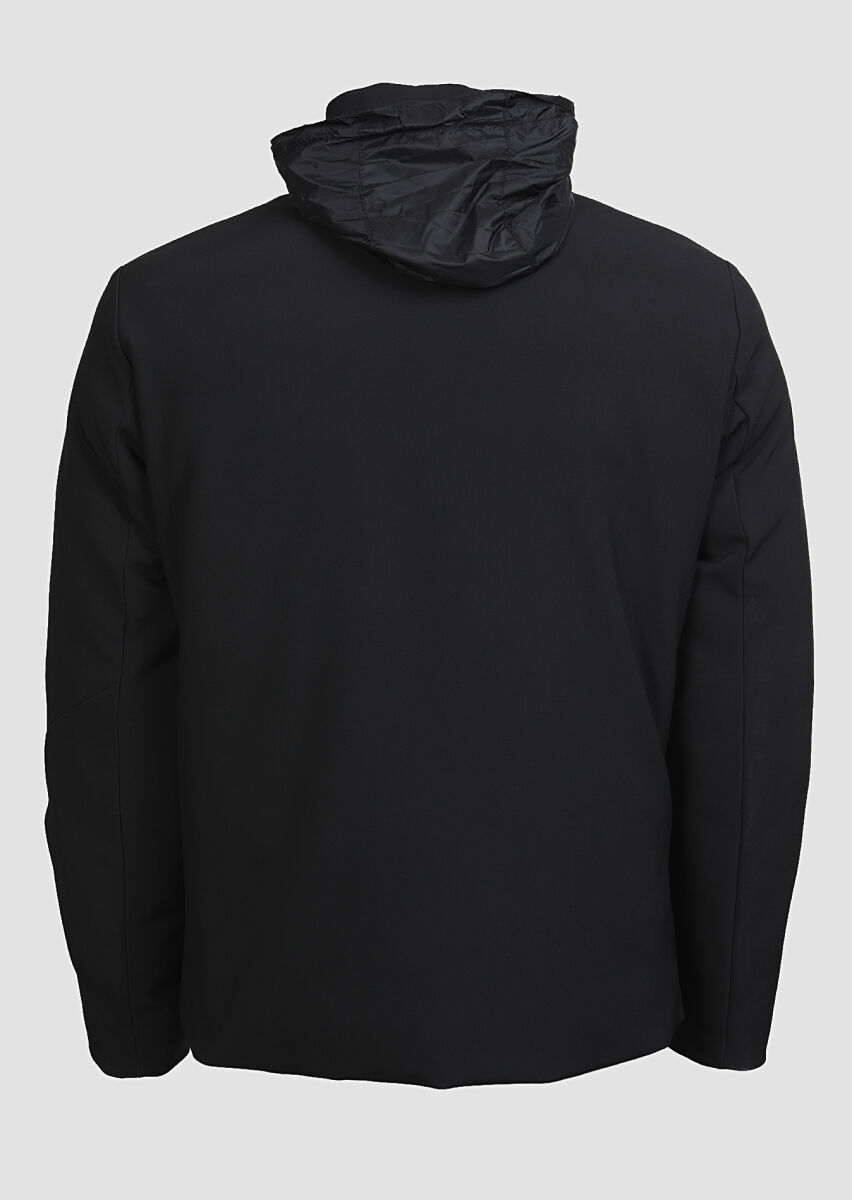 Siyah Regular Fit Dik Yaka Casual Dokuma Mont - 7