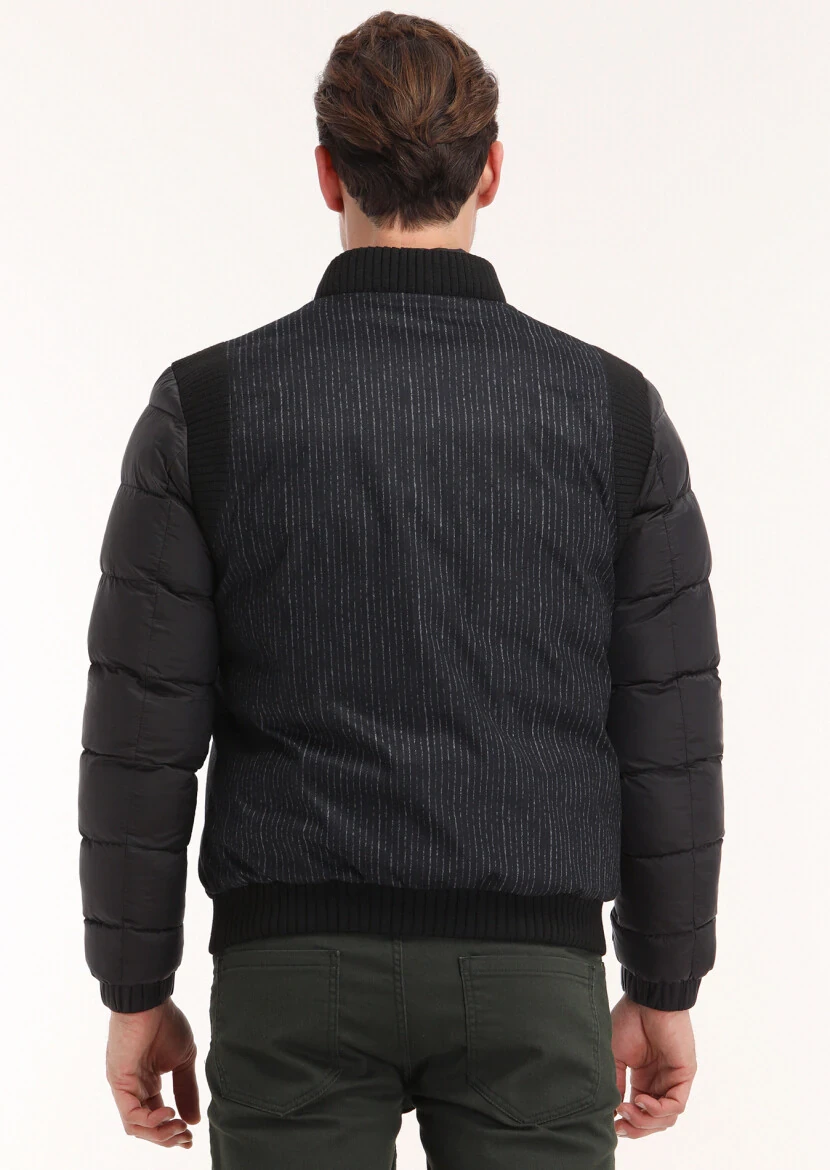 Siyah Regular Fit Dik Yaka Casual Dokuma Mont - 6