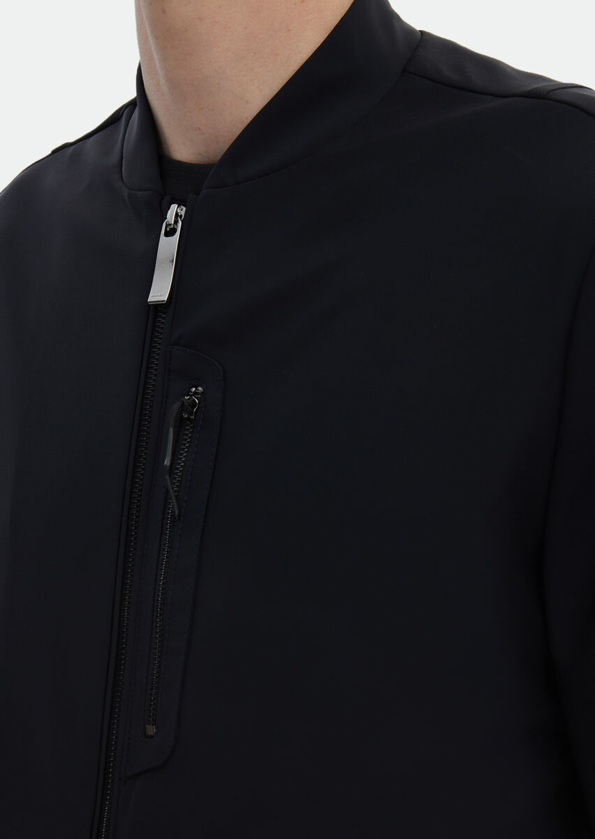 Siyah Regular Fit Dik Yaka Casual Dokuma Mont - 4