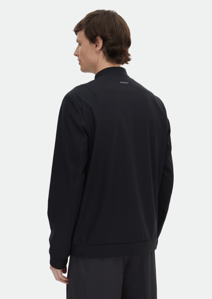 Siyah Regular Fit Dik Yaka Casual Dokuma Mont - 6