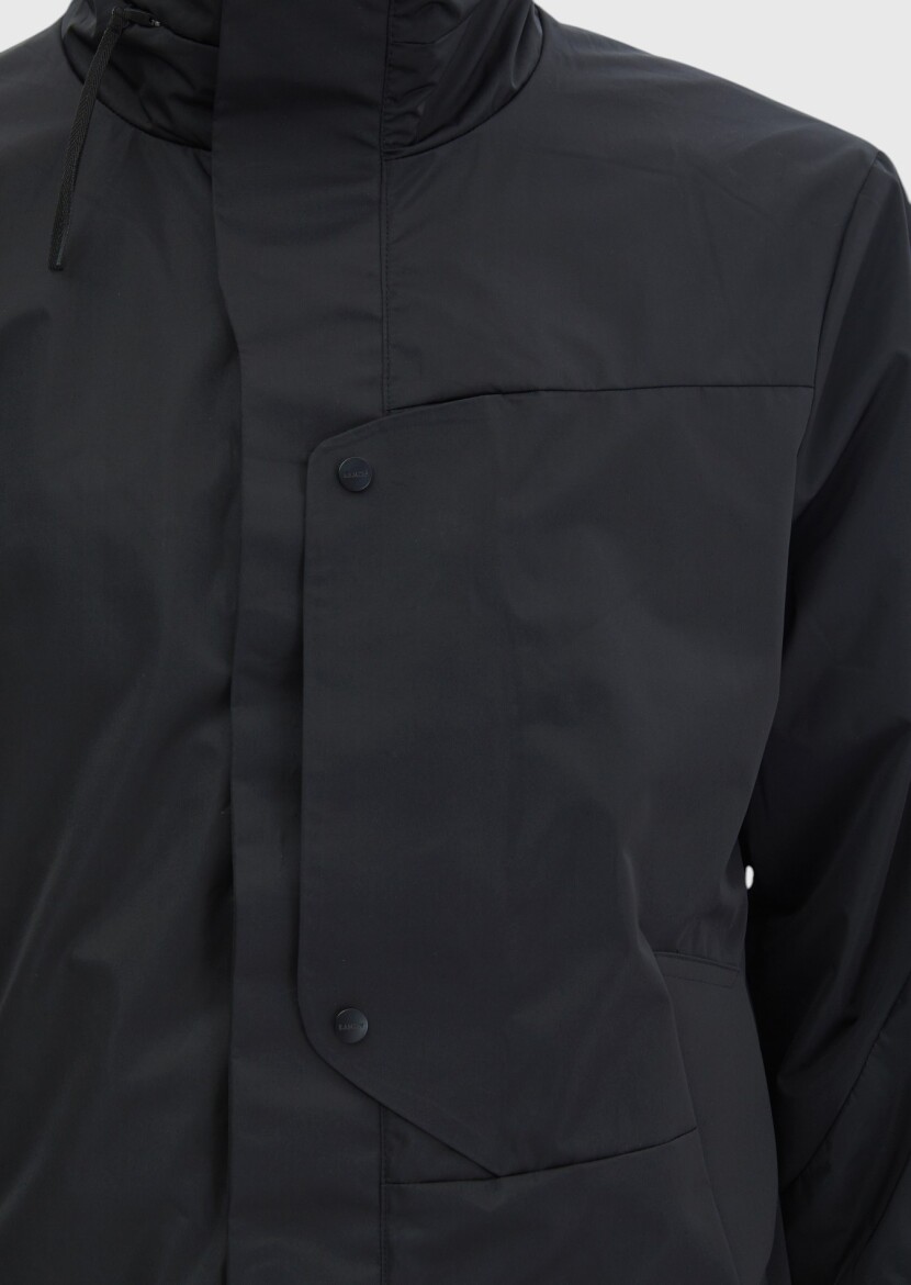 Siyah Regular Fit Dik Yaka Casual Dokuma Mont - 5